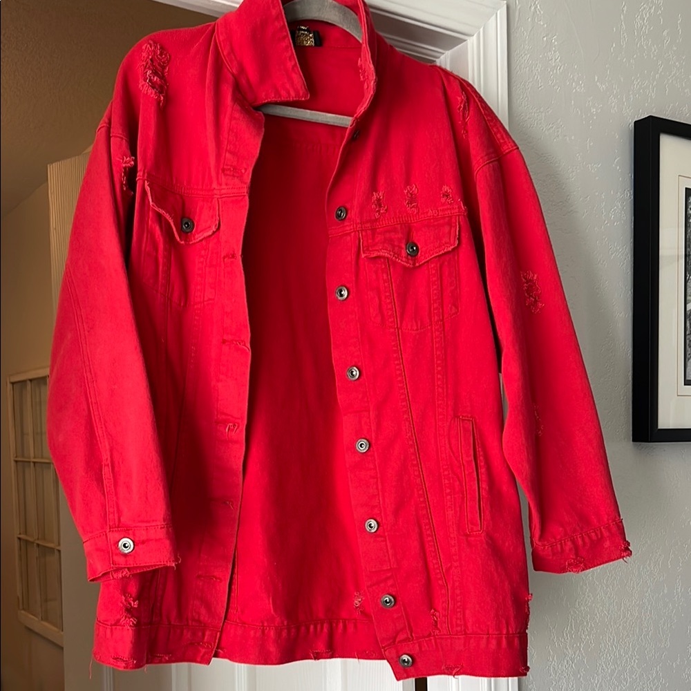 Vibrant Red Denim Jacket
